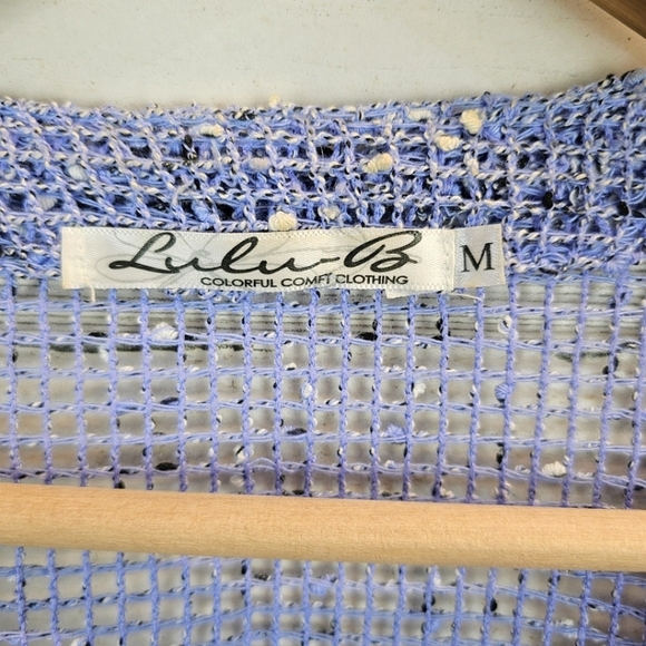 Lulu-B Purple Open Weave Cardigan Size Medium Oversized Wood Buttons Casual - Picture 10 of 12